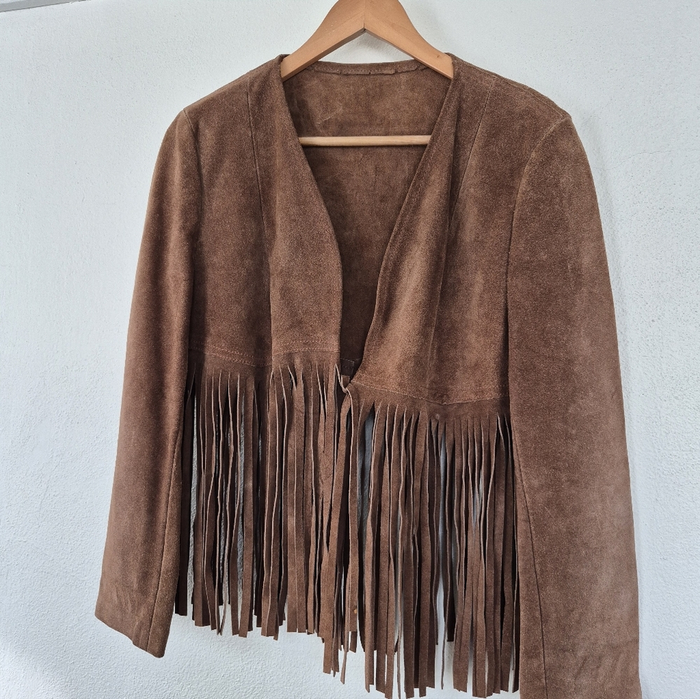 Vintage Suede Fringe Jacket Fits Womens Small - Picture 3 of 9